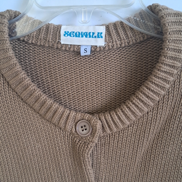 SeaMilk Cardigan Set Size S – 100% Cotton Button Front Sweaters (Blue & Brown) - Picture 11 of 16